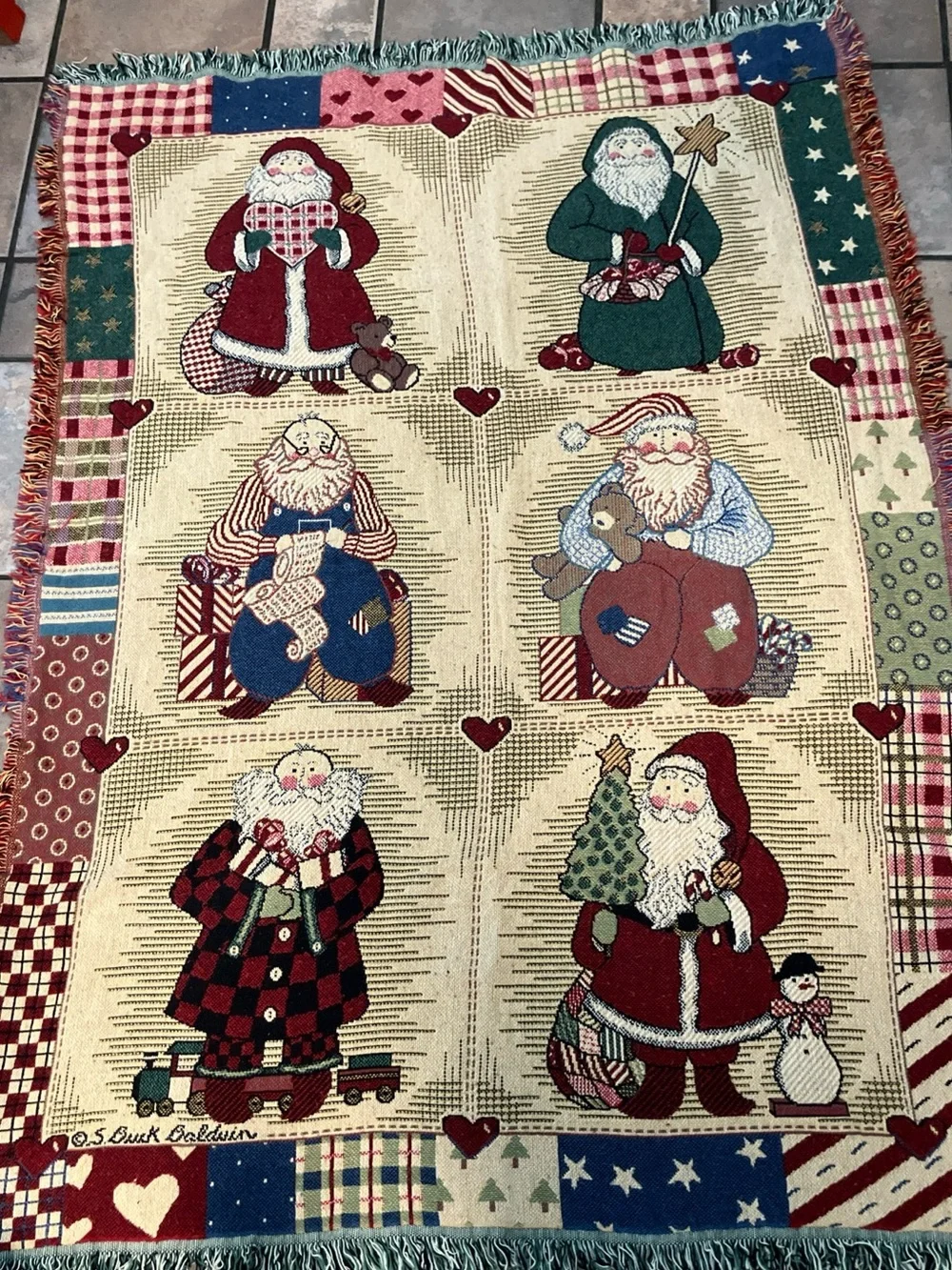 O. S. Buck Baldwin Holiday Santa Patchwork Throw Blanket - Multi